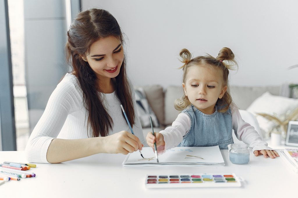 Mother And Daughter Painting Activity
