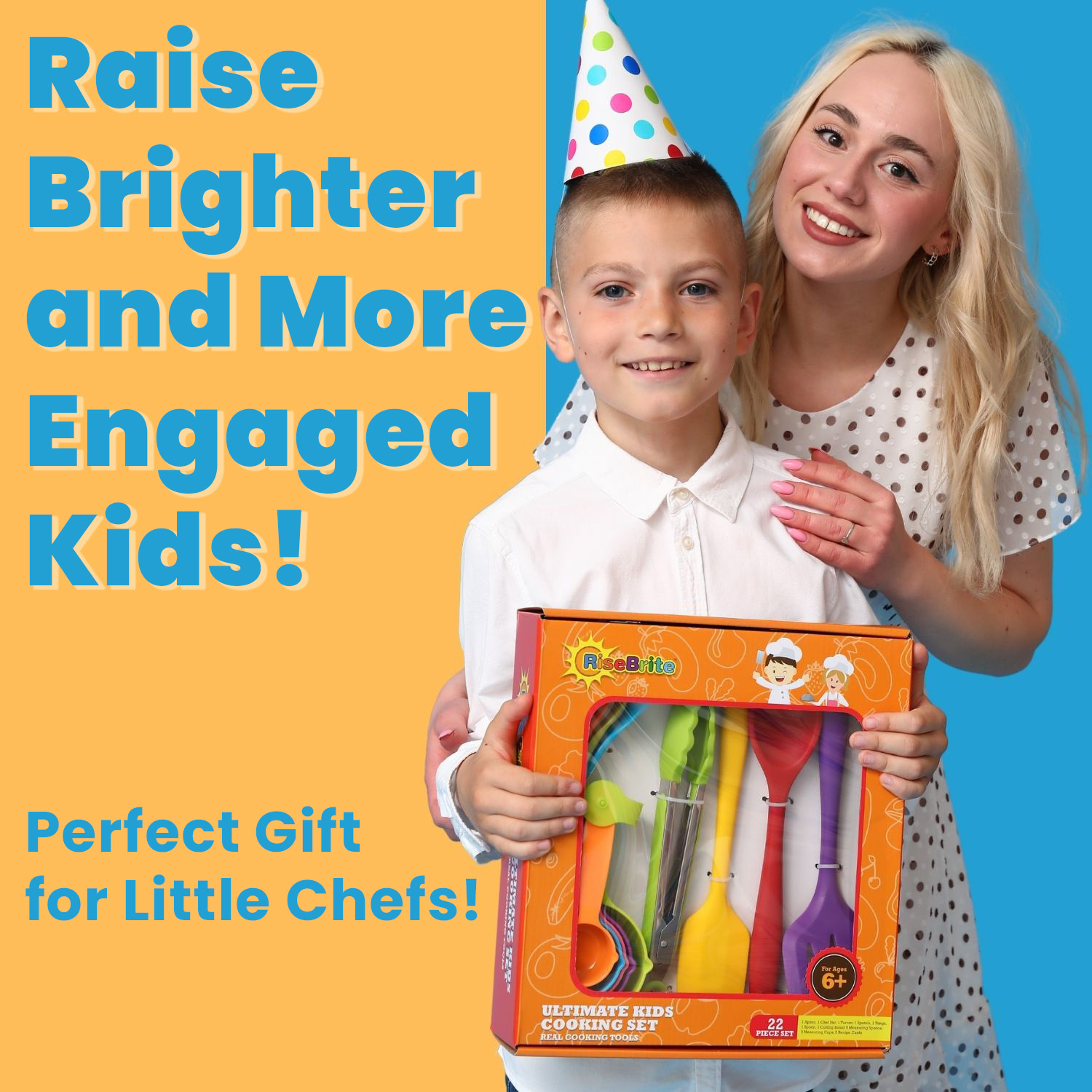 RiseBrite Real Kids Cooking Set With Vegetable Apron - Perfect Gift For Little Chefs