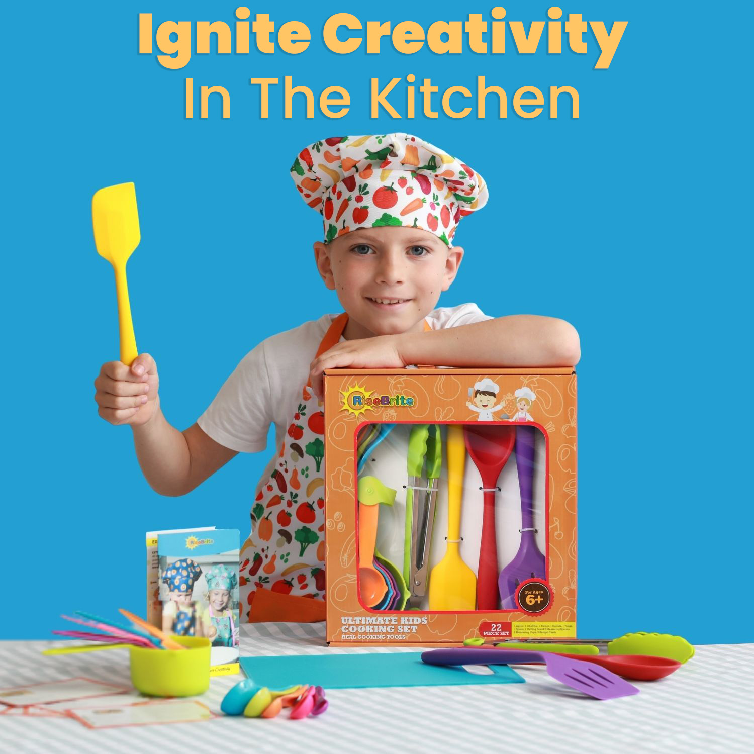 RiseBrite Real Kids Cooking Set With Vegetable Apron - Ignite Creativity In The Kitchen!