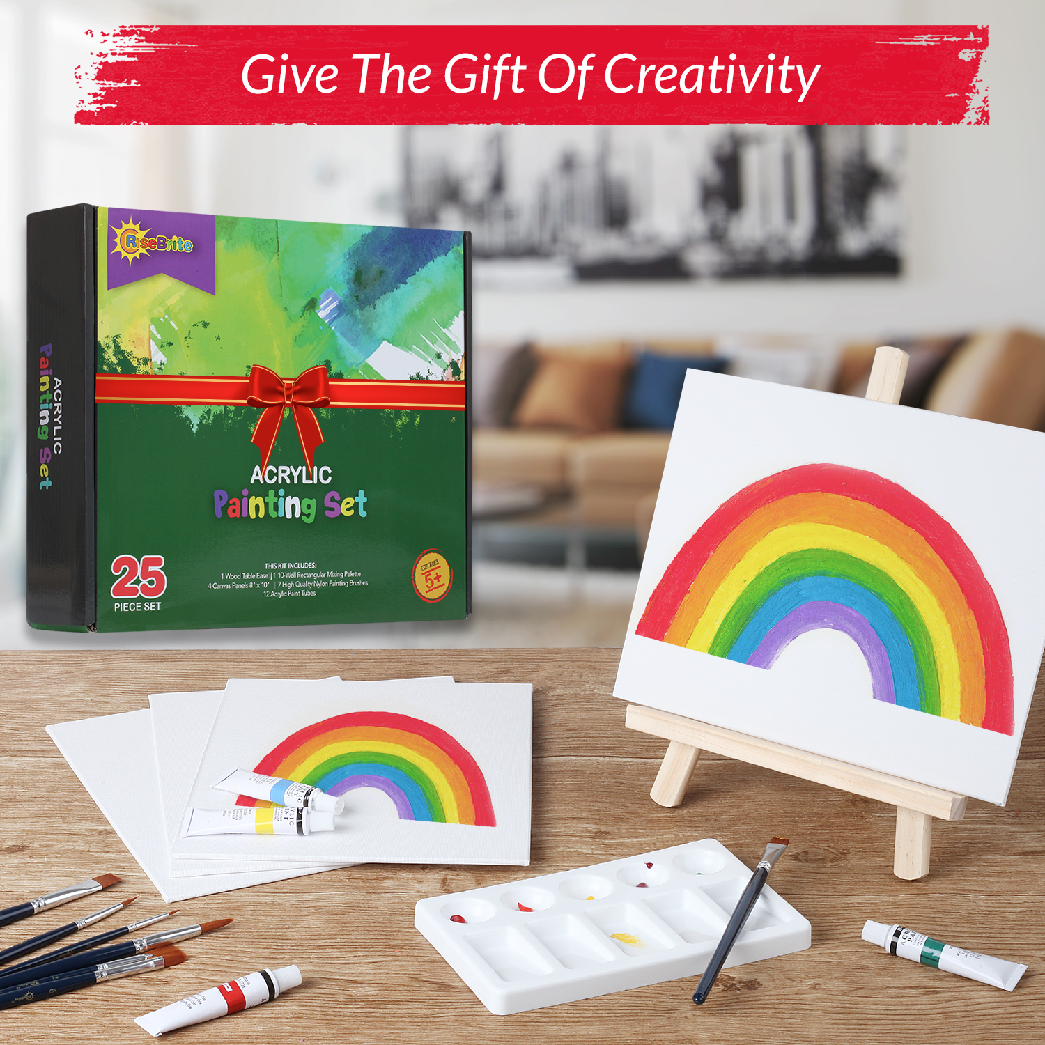 Acrylic Painting Set With Easel And Canvas 25pcs - RiseBrite