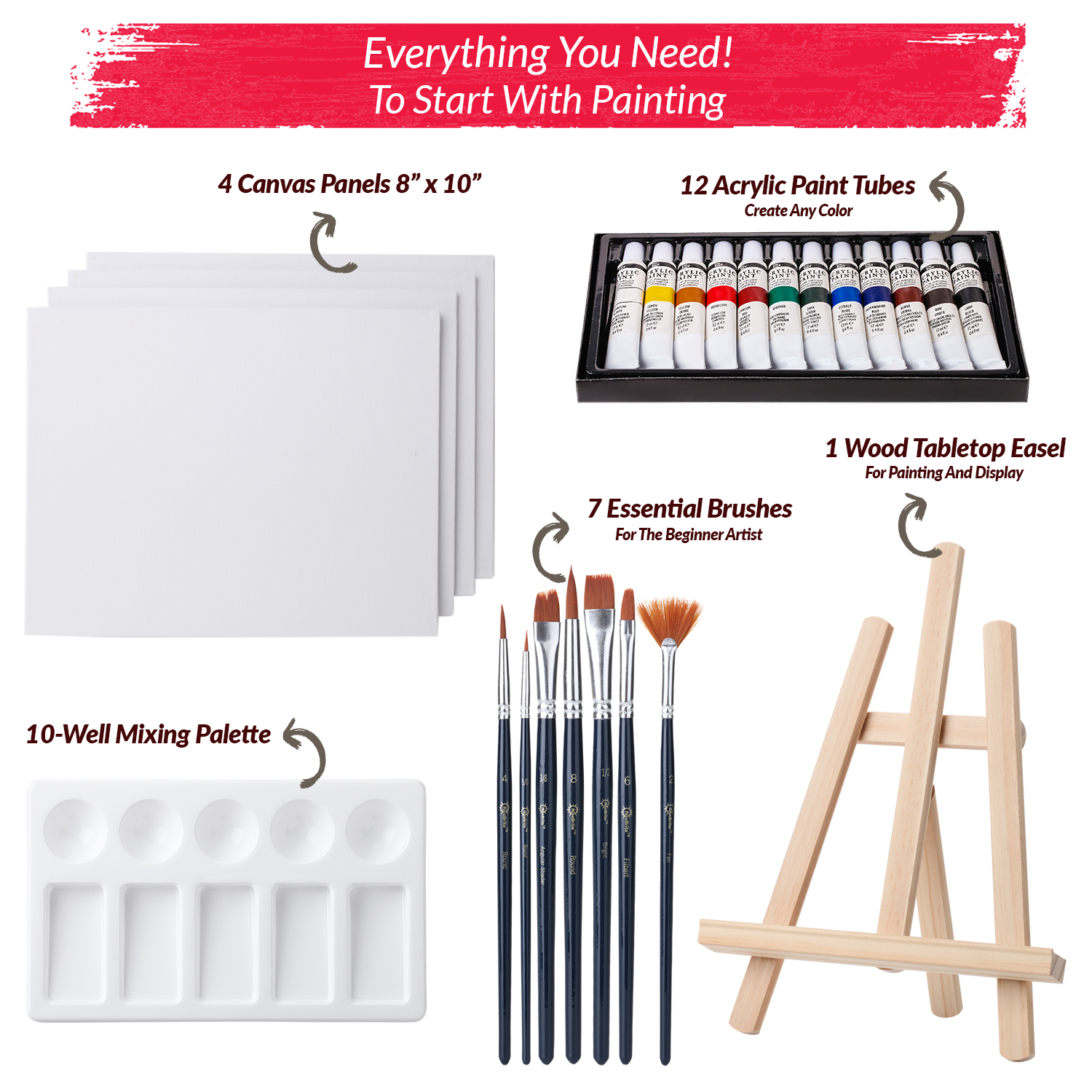 Acrylic Painting Set With Easel And Canvas 25pcs - Risebrite