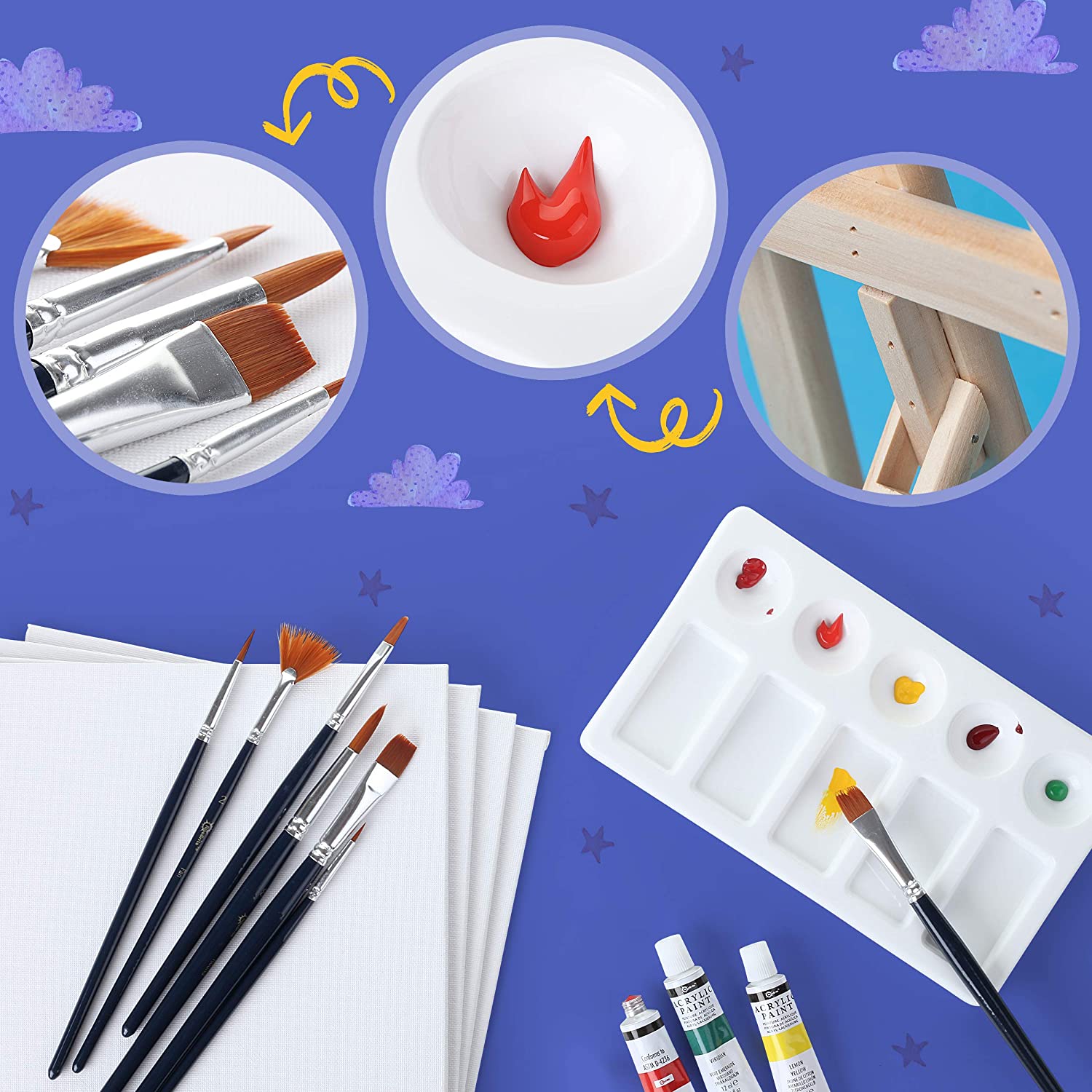 Acrylic Painting Set With Easel And Canvas 25pcs RiseBrite