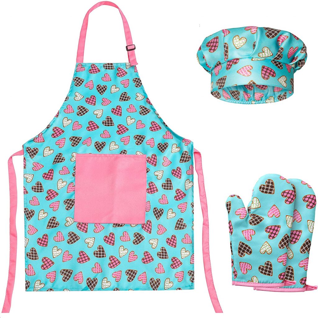 Kids Pink Heart And Blue Apron Set For Girls - RiseBrite