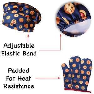 RiseBrite Kids Blue Cookies Chef Hat Adjusts To Fit And The Mitt Is Padded For Safety