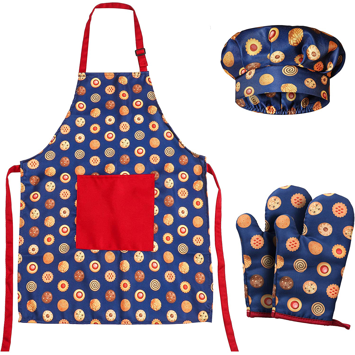 RiseBrite Kids Blue Cookies Apron, Chef Hat And Mitts Set