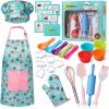 RiseBrite Girls Baking Set With Pink Hearts Apron, Chef Hat And Mitt Set