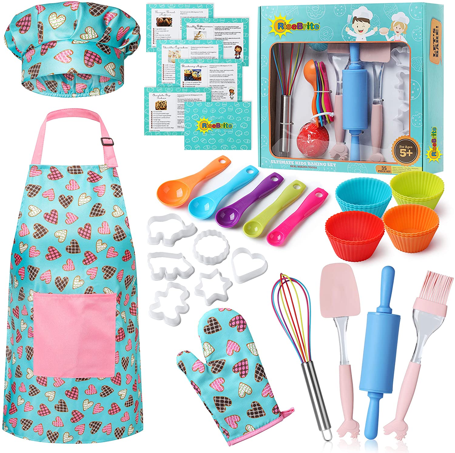 Cake Mold 11Pcs Childrens Baking Set Cooking Apron Childrens Kitchen Baking Girl Toy Set Including Chef Hat Apron Spoon,Eggbeater Small Cloth Rolling Pin 