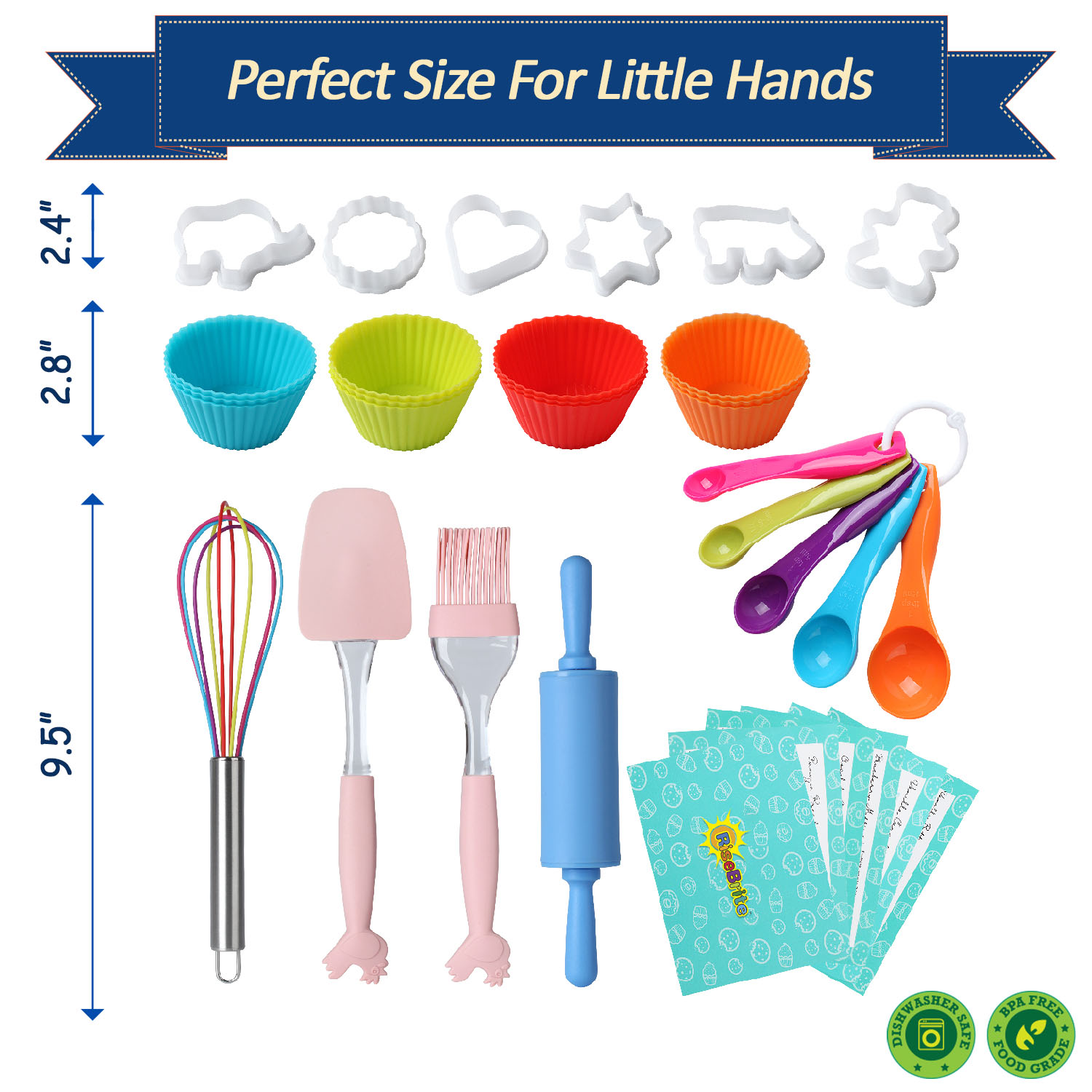 RiseBrite Kids Baking Set Utensils Are Colorful And Sized To Fit Small Hands