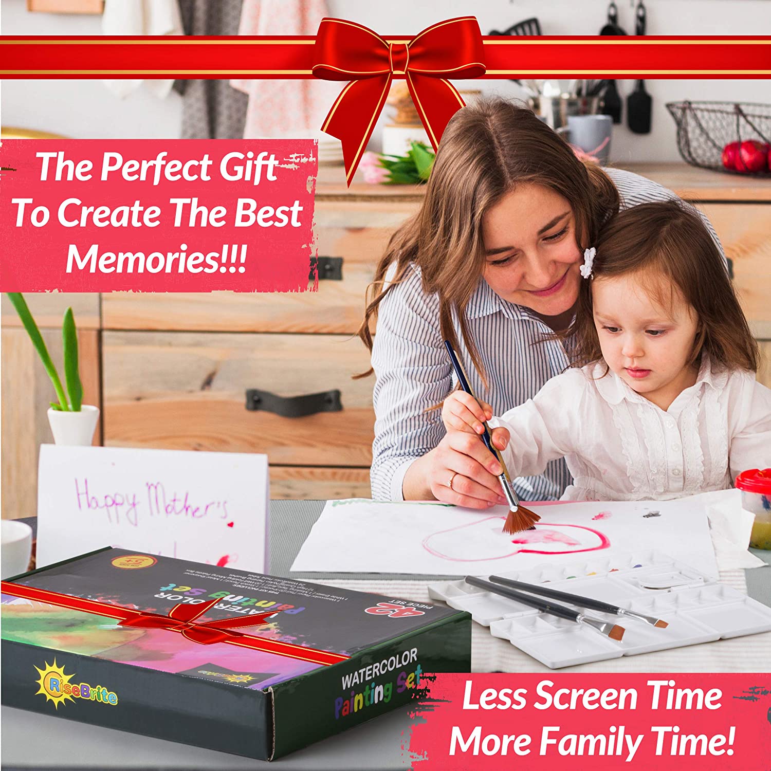 Young Girl And Mother Creating Sceenless Memories Together With RIseBrite Watercolor Paint Set