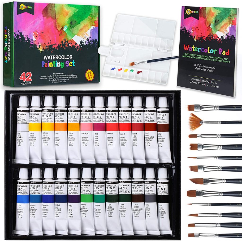 Watercolor Paint Set For Kids And Beginners, 42Pc RiseBrite