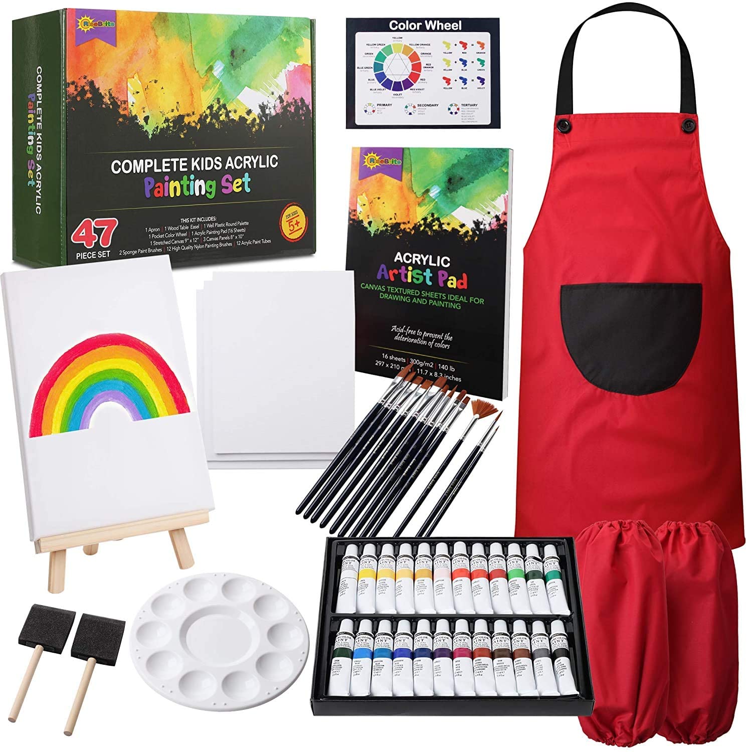 RiseBrite Kids Acrylic Art Set 47 Pieces Has 24 Paint Colors