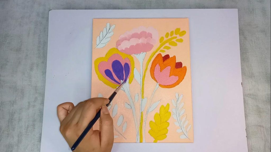 Acrylic Flower Painting For Beginner And Kids Step 5: Adding More Acrylic Paint Colors To The Flowers