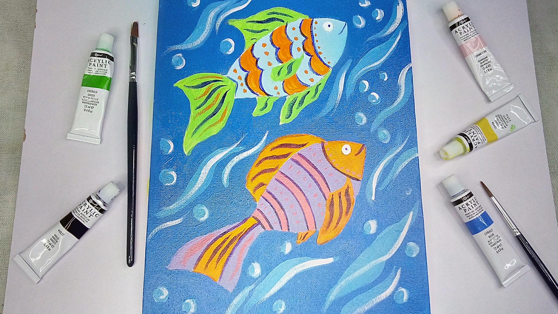 Simple, Cute, and Whimsical Underwater Fish Painting for Kids and Beginners RiseBrite