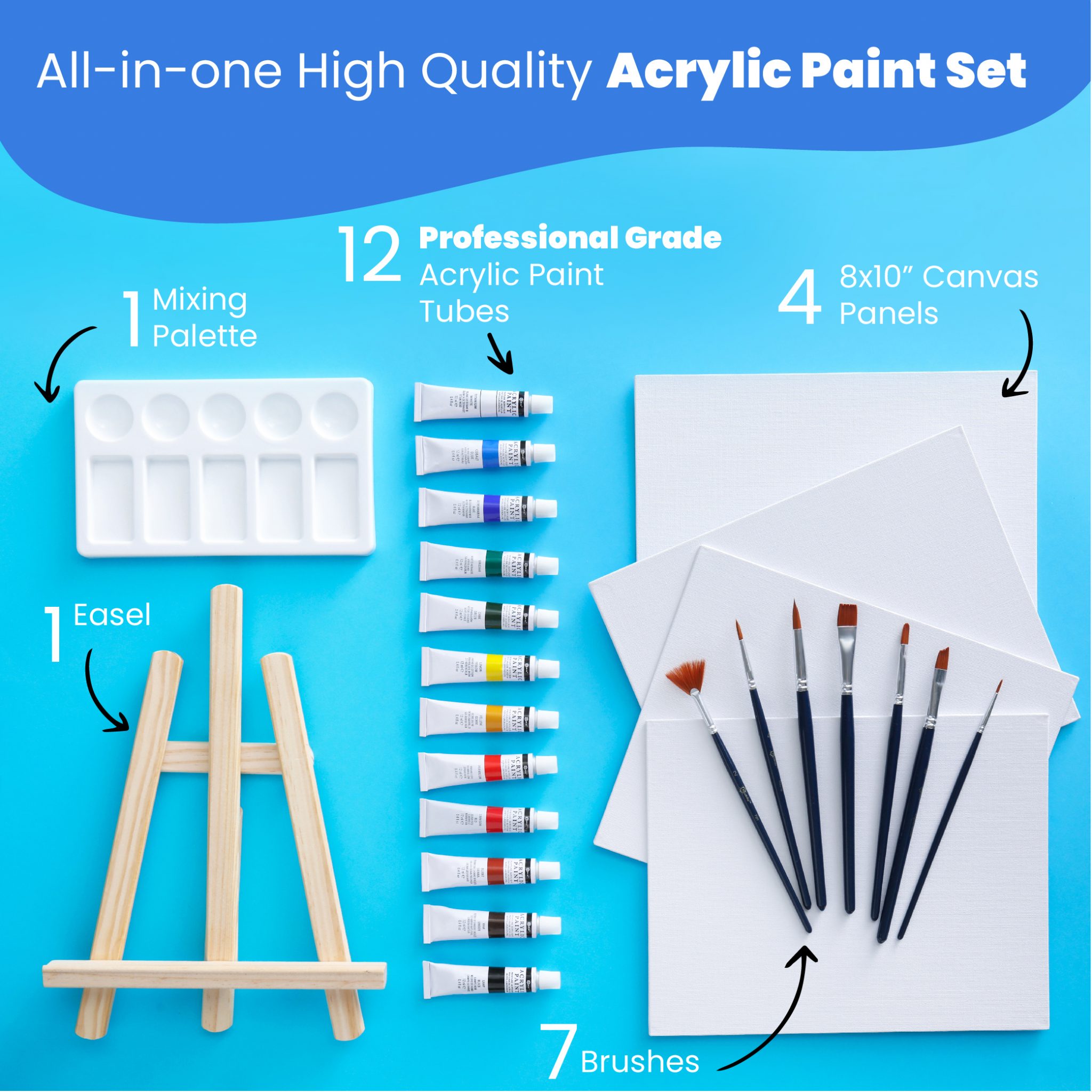 Acrylic Painting Set With Easel And Canvas 25pcs RiseBrite