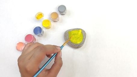 Step 3 Animal Rock Painting Tutorial Yellow Acrylic Paint