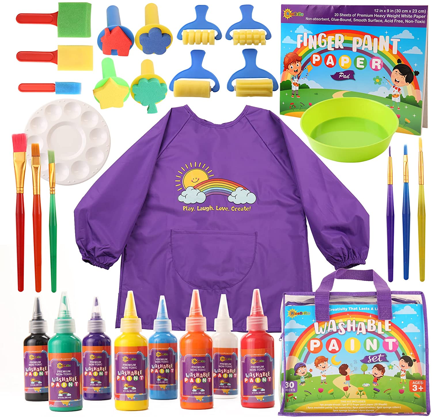 RiseBrite Washable Finger Painting set For Toddlers and kids Complete with Apron