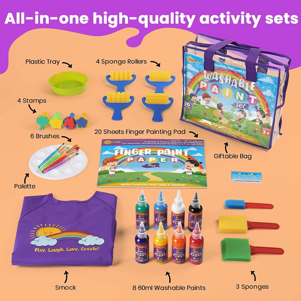 Washable Finger Painting Set with Apron for Toddlers and Kids RiseBrite