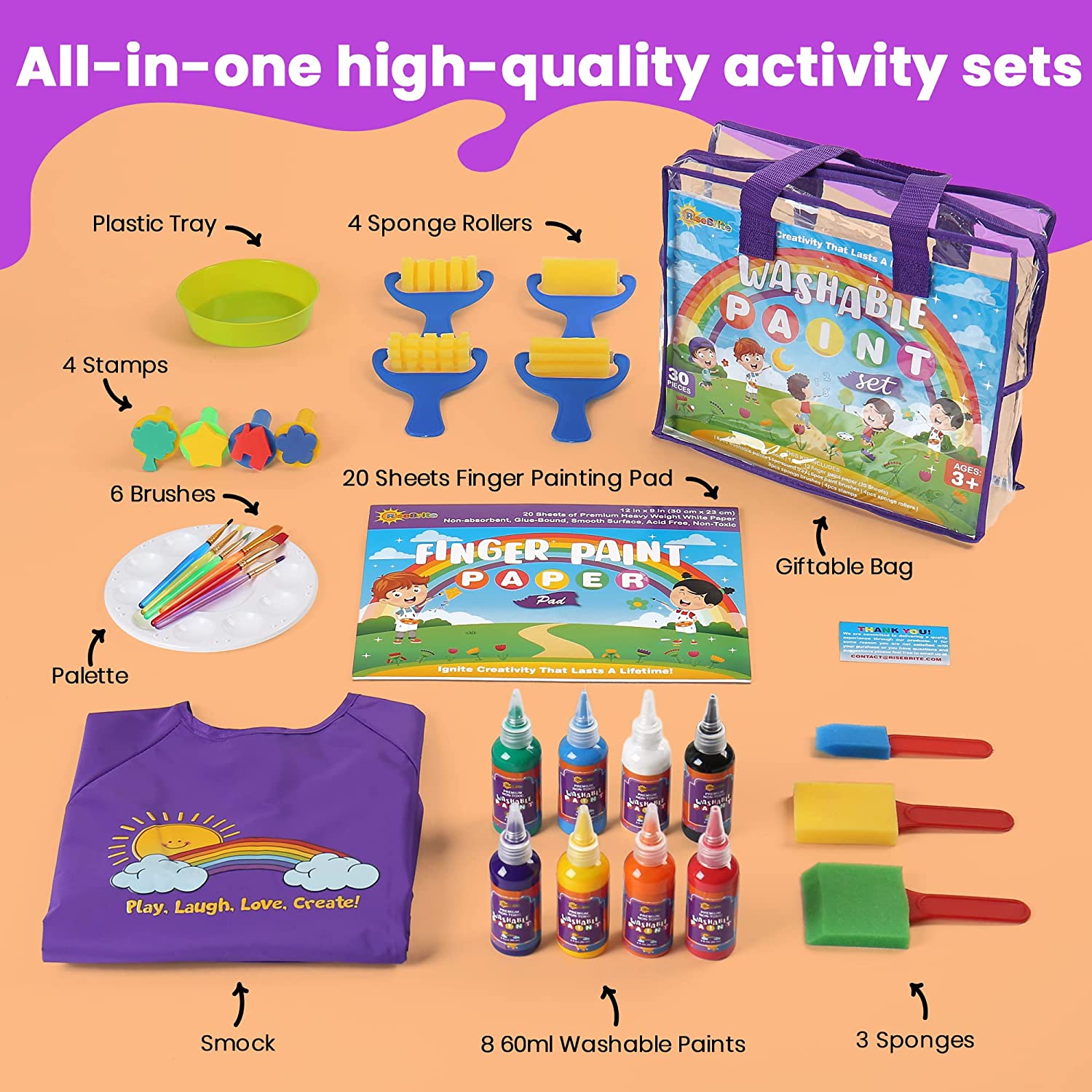 Art Projects Apron Sponge Brushes & Finger Paint Kit Art Set for Kids 