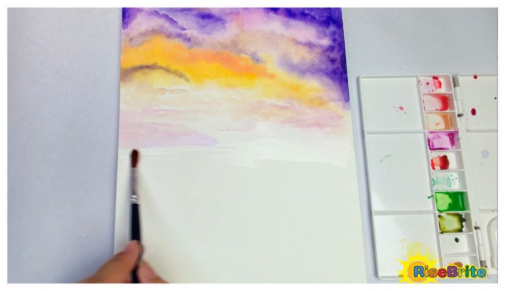 Premium Photo | Sunset landscape watercolor painting background