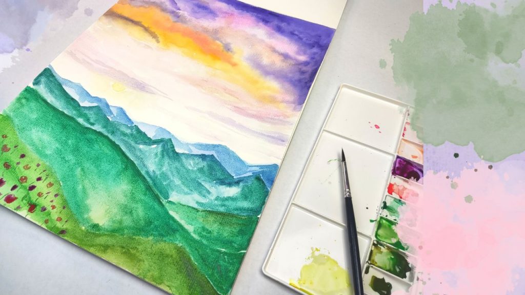 super easy watercolor landscape painting for kids and beginners
